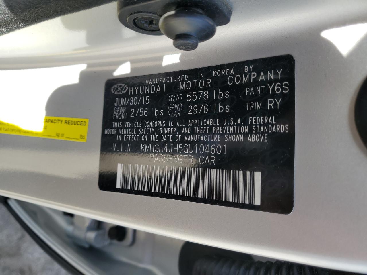 2016 Hyundai Equus Signature VIN: KMHGH4JH5GU104601 Lot: 54366585