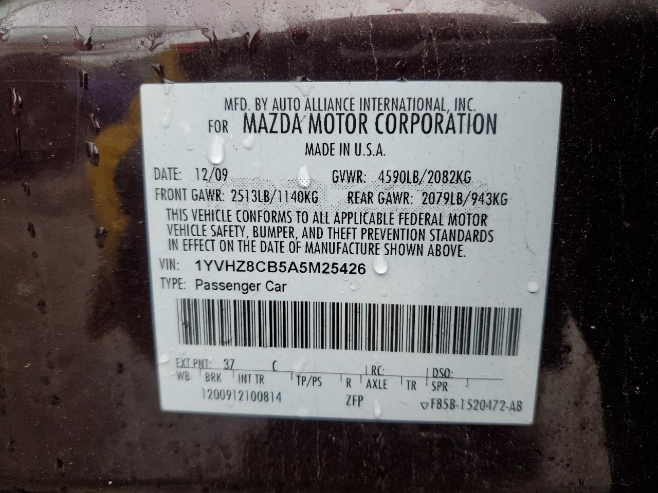 2010 Mazda 6 S VIN: 1YVHZ8CB5A5M25426 Lot: 52203165