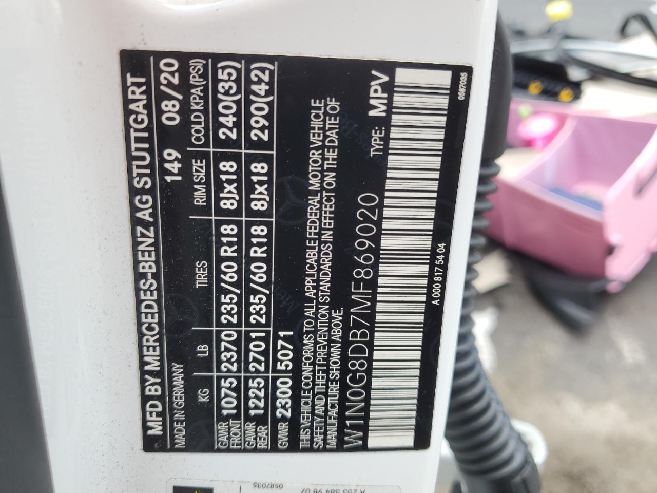 2021 Mercedes-Benz Glc 300 VIN: W1N0G8DB7MF869020 Lot: 52409825