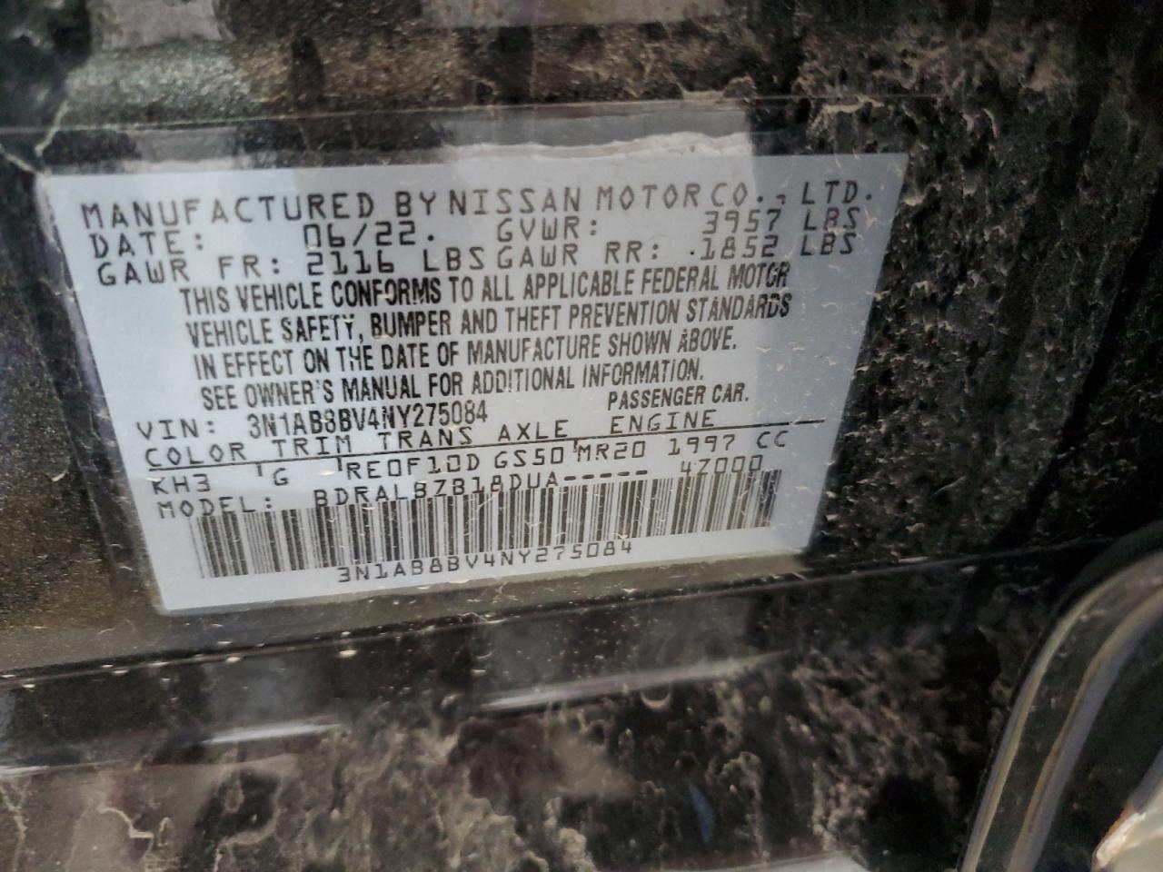 2022 Nissan Sentra S VIN: 3N1AB8BV4NY275084 Lot: 54602335