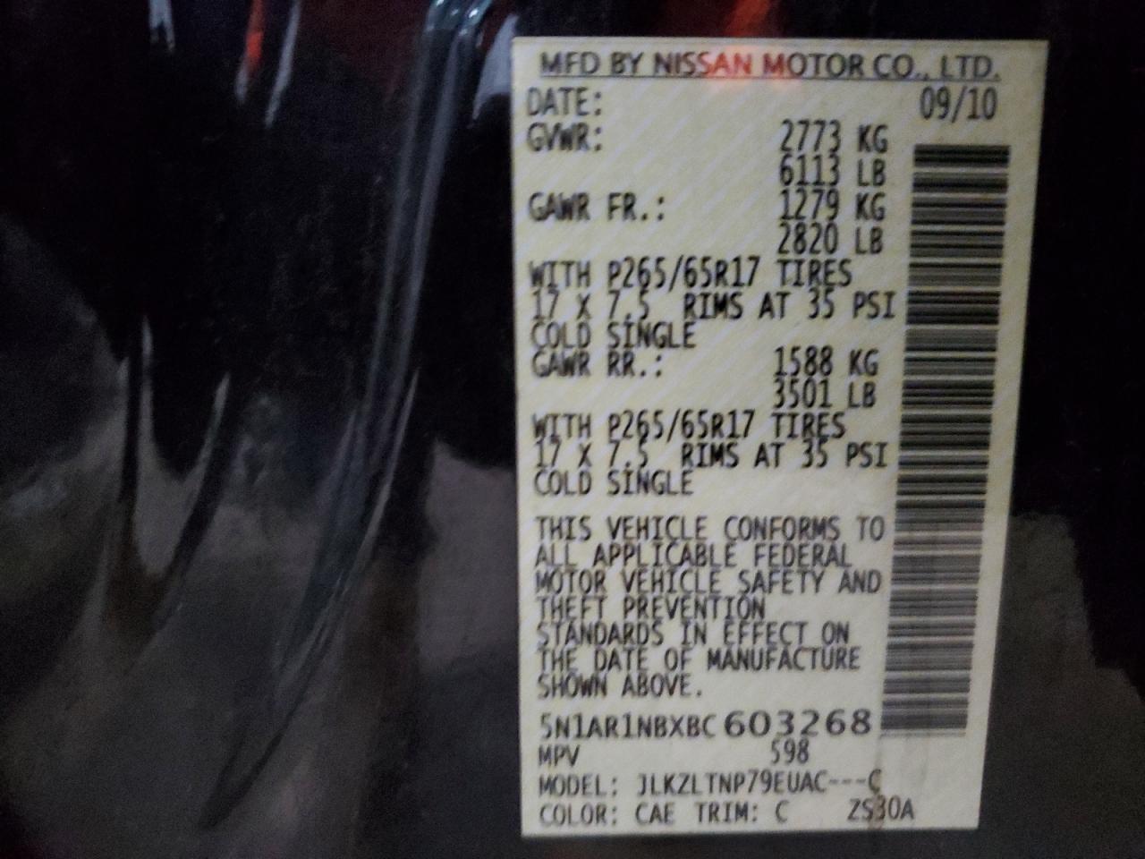 2011 Nissan Pathfinder S VIN: 5N1AR1NBXBC603268 Lot: 52808155