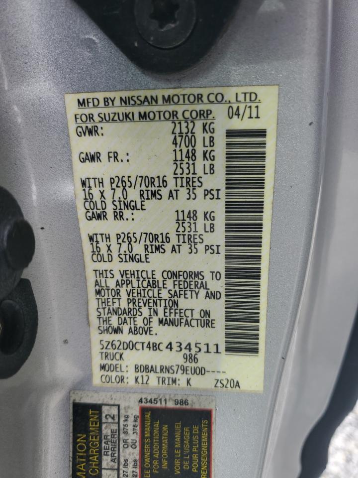 2011 Suzuki Equator Base VIN: 5Z62D0CT4BC434511 Lot: 49013505
