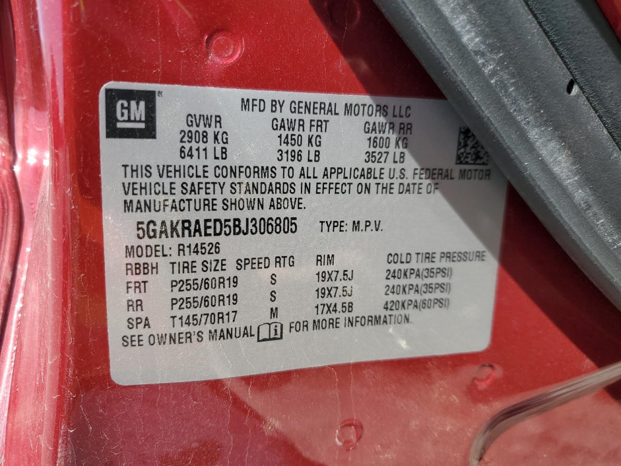 2011 Buick Enclave Cx VIN: 5GAKRAED5BJ306805 Lot: 53932775