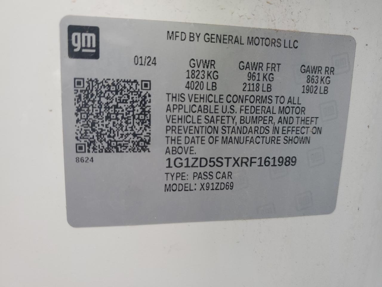 2024 Chevrolet Malibu Lt VIN: 1G1ZD5STXRF161989 Lot: 53866425