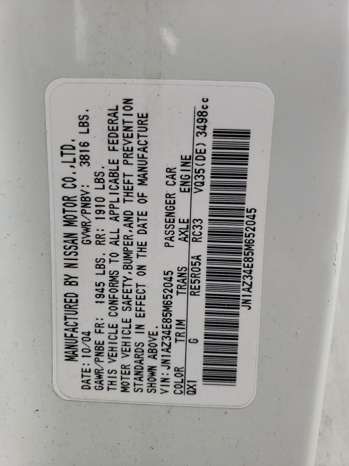 2005 Nissan 350Z Coupe VIN: JN1AZ34E85M652045 Lot: 54699695