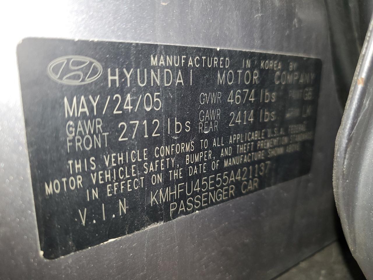 2005 Hyundai Xg 350 VIN: KMHFU45E55A421137 Lot: 54875565