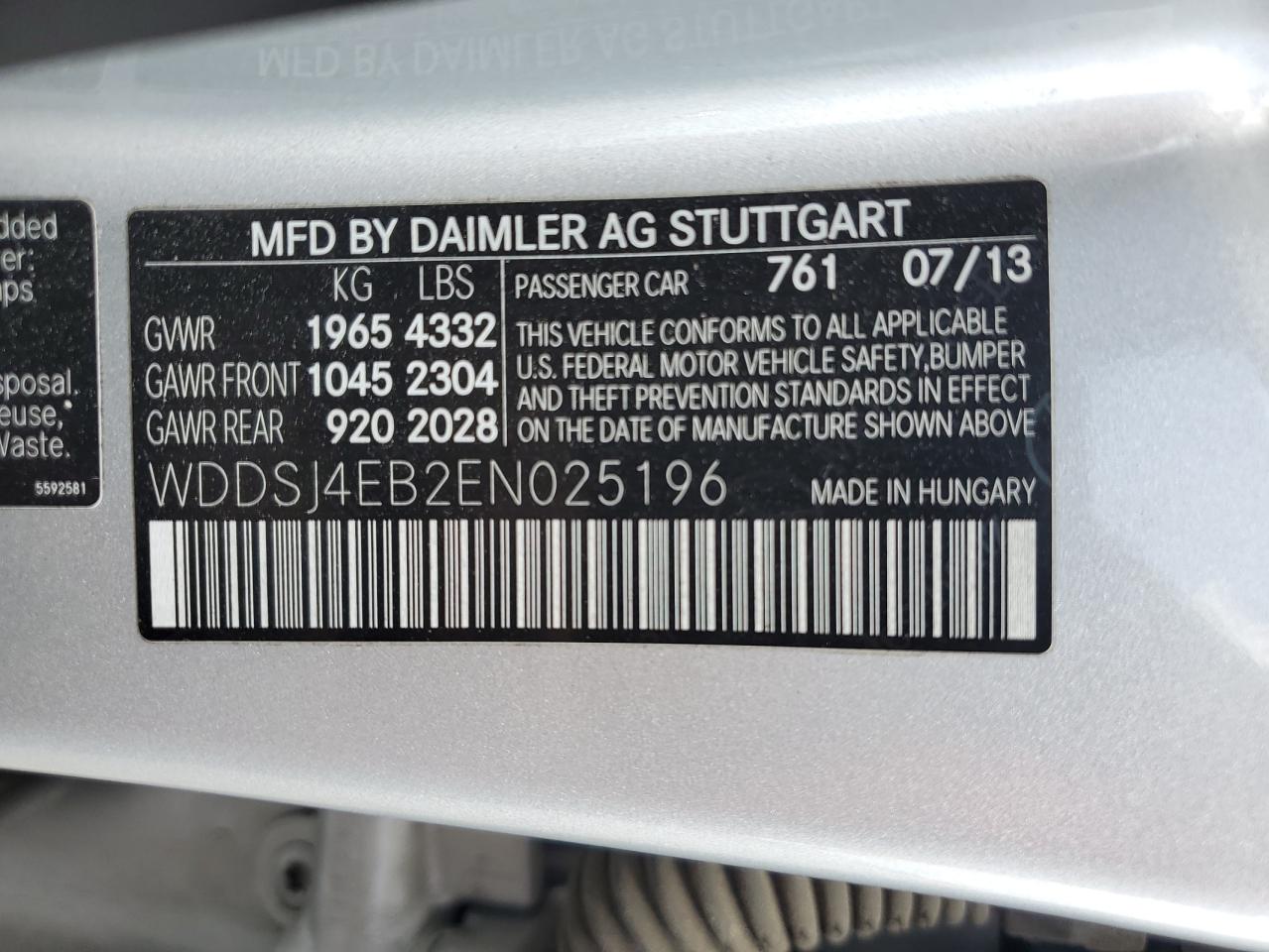 2014 Mercedes-Benz Cla 250 VIN: WDDSJ4EB2EN025196 Lot: 54139755