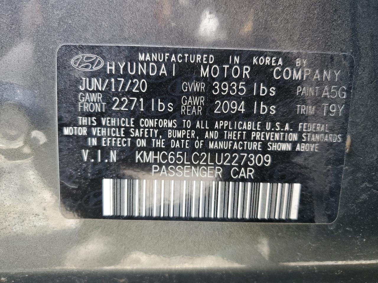 2020 Hyundai Ioniq Blue VIN: KMHC65LC2LU227309 Lot: 51577645