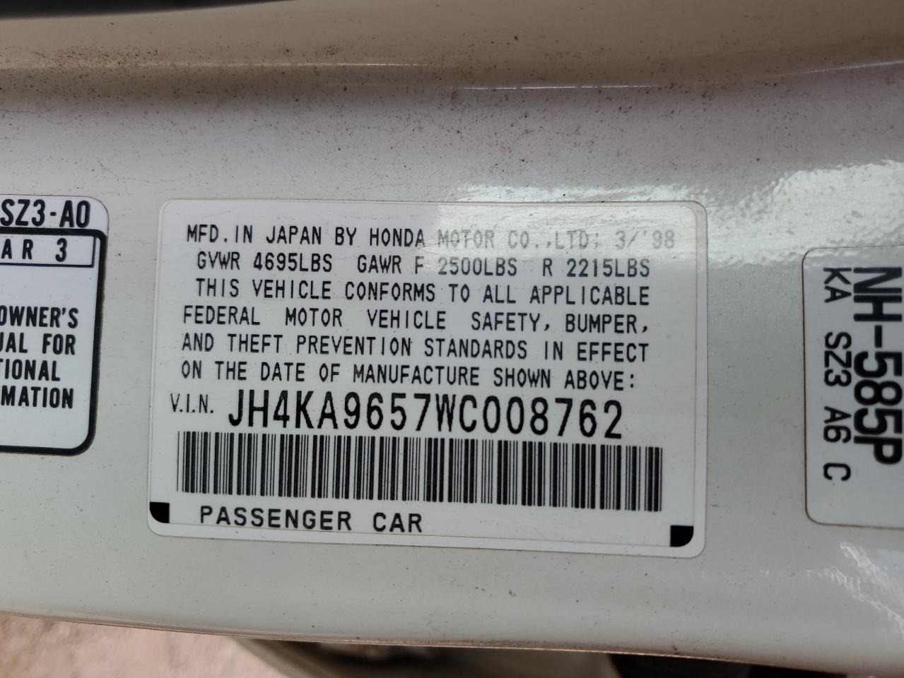 1998 Acura 3.5Rl VIN: JH4KA9657WC008762 Lot: 52979915