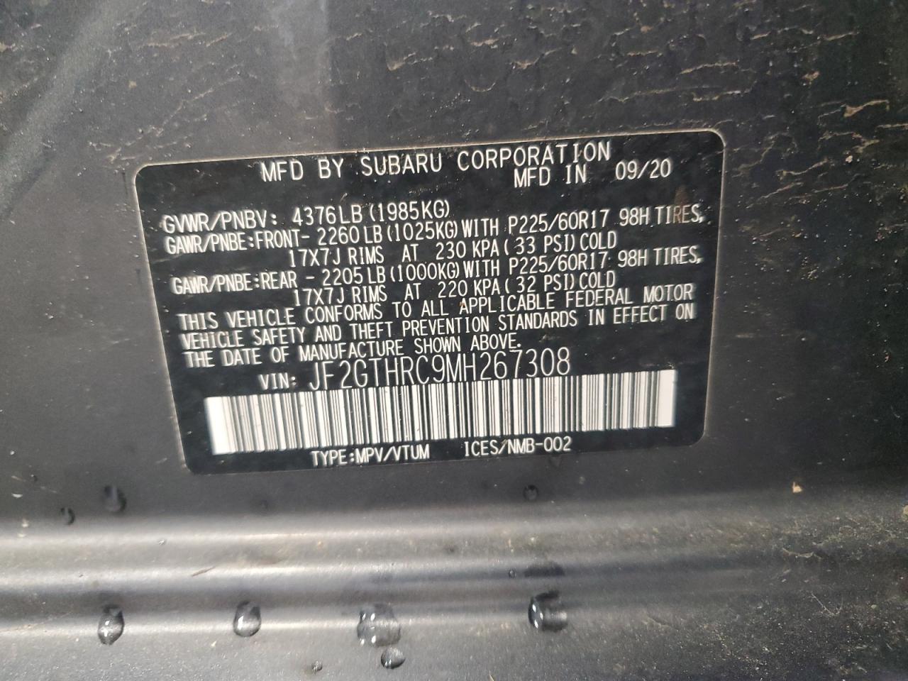 2021 Subaru Crosstrek Sport VIN: JF2GTHRC9MH267308 Lot: 52424735