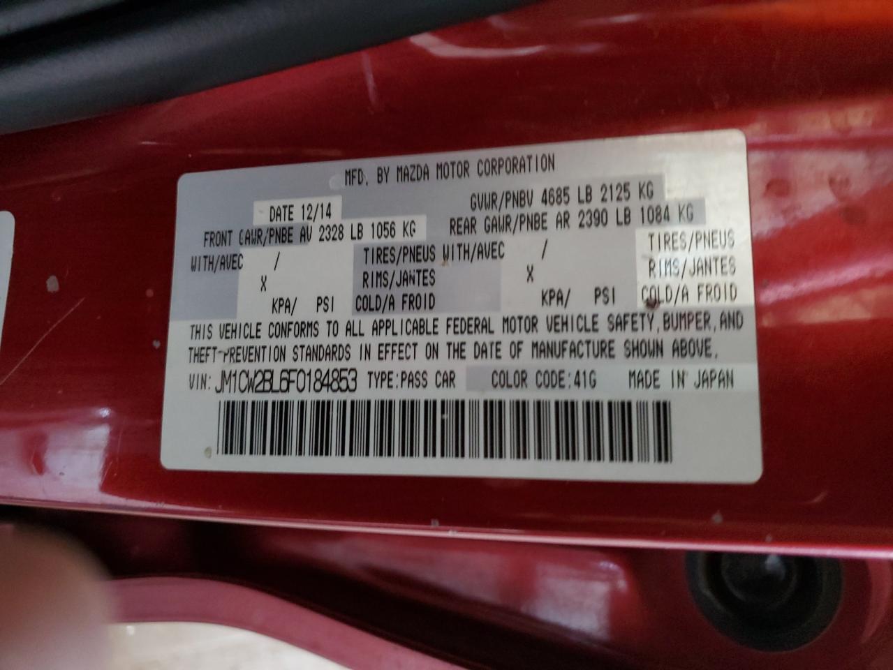 2015 Mazda 5 Sport VIN: JM1CW2BL6F0184853 Lot: 53713625