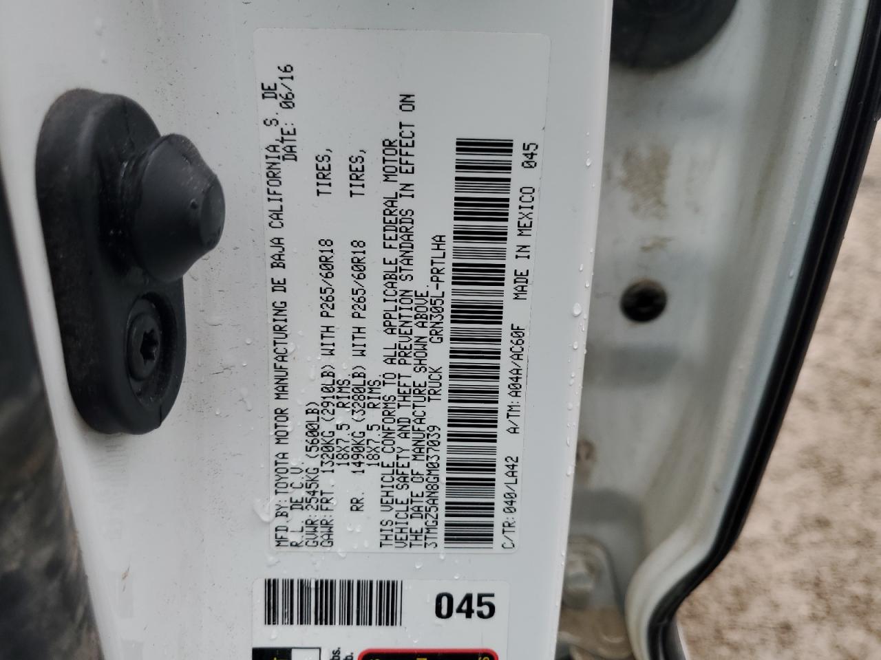2016 Toyota Tacoma Double Cab VIN: 3TMGZ5AN8GM037039 Lot: 52015625