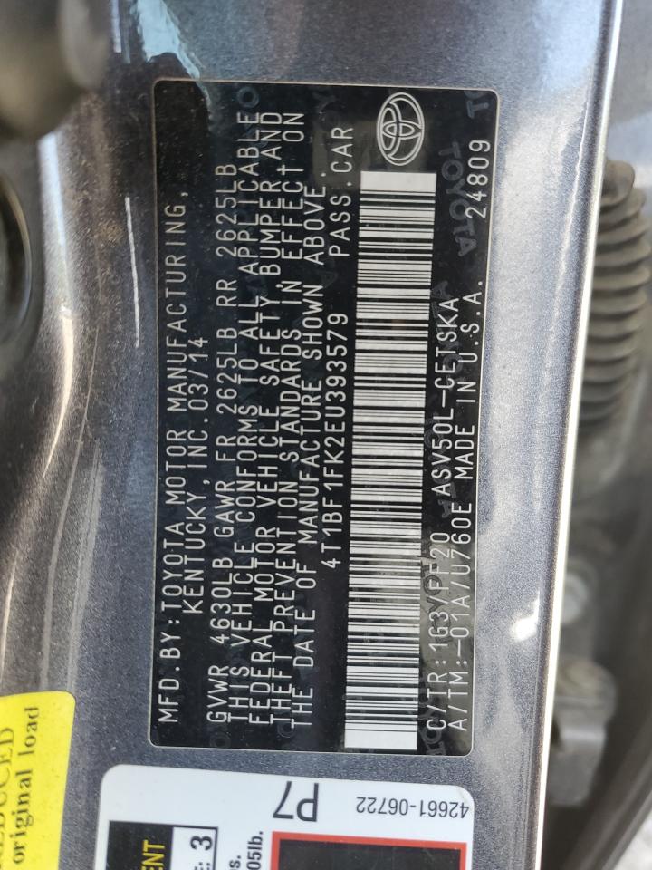 2014 Toyota Camry L VIN: 4T1BF1FK2EU393579 Lot: 52534045