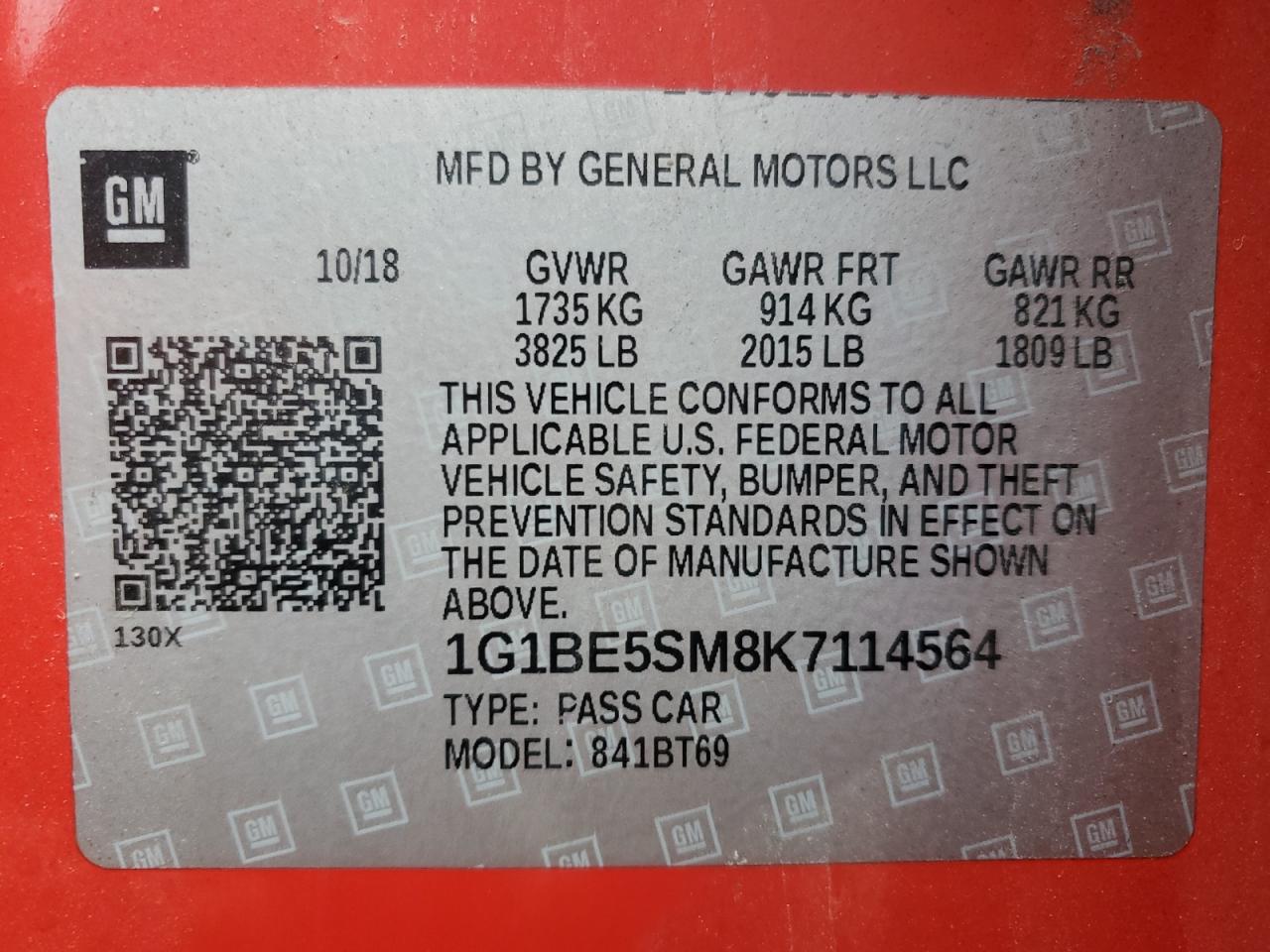 2019 Chevrolet Cruze Lt VIN: 1G1BE5SM8K7114564 Lot: 64689675