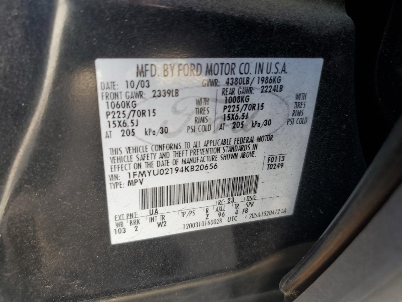 2004 Ford Escape Xls VIN: 1FMYU02194KB20656 Lot: 54820755