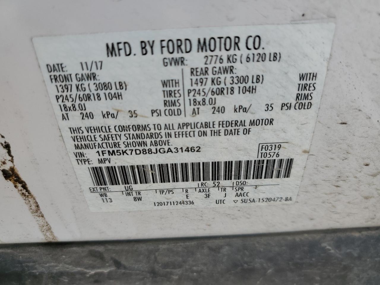 2018 Ford Explorer Xlt VIN: 1FM5K7D88JGA31462 Lot: 51896655