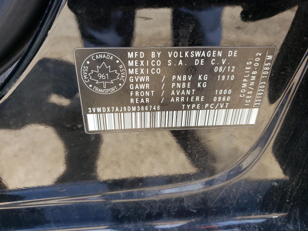 2013 Volkswagen Jetta Se VIN: 3VWDX7AJ9DM366746 Lot: 54831115