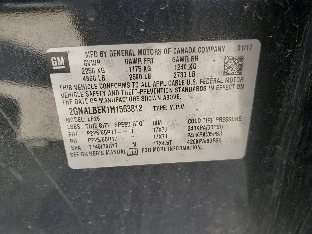2017 Chevrolet Equinox Ls VIN: 2GNALBEK1H1563812 Lot: 57211475