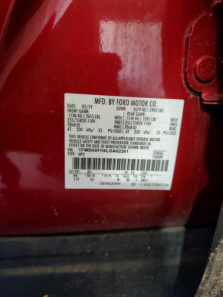 2020 Ford Explorer Limited VIN: 1FMSK8FH6LGA02261 Lot: 54390555