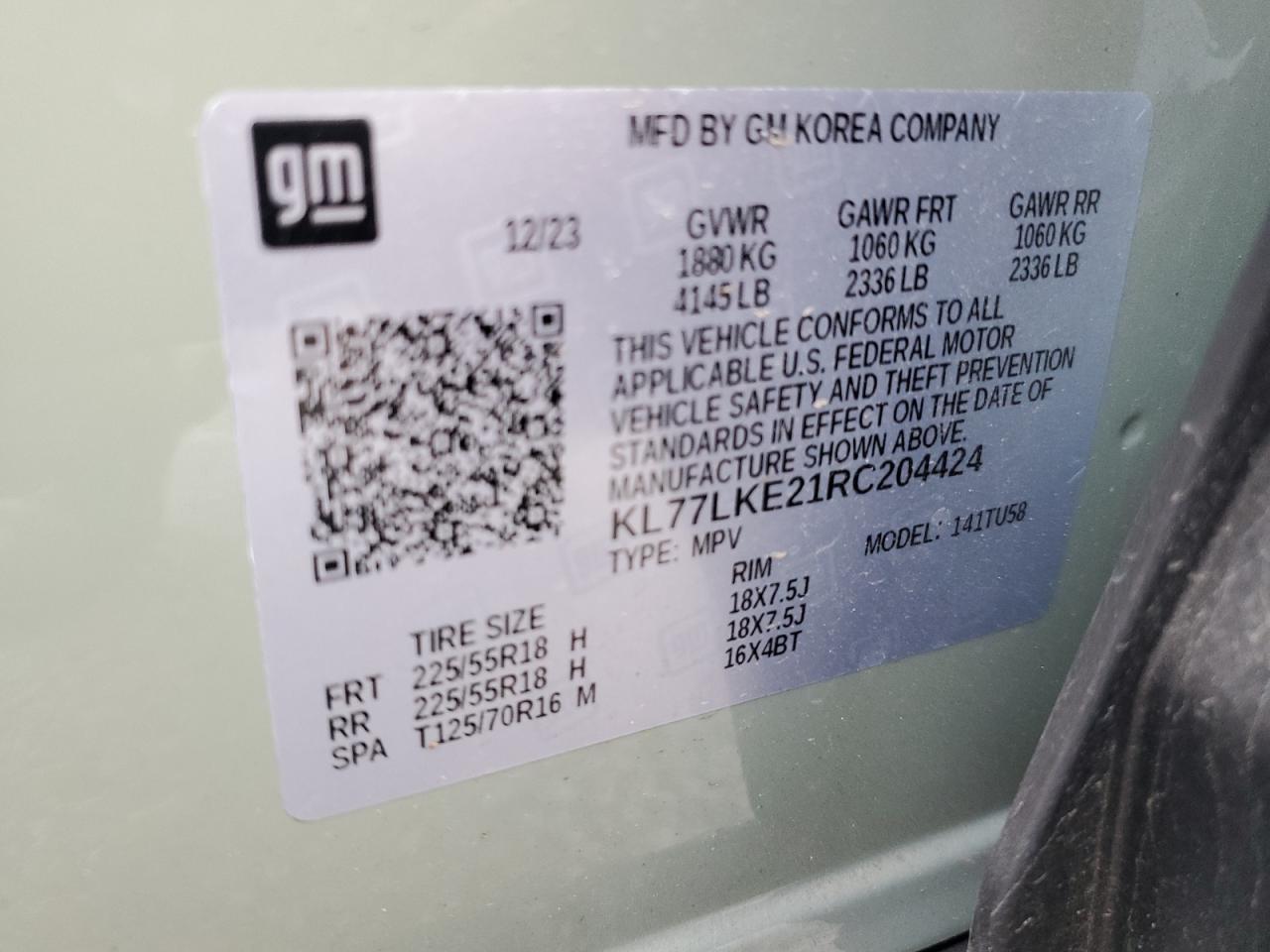 2024 Chevrolet Trax Activ VIN: KL77LKE21RC204424 Lot: 55168625