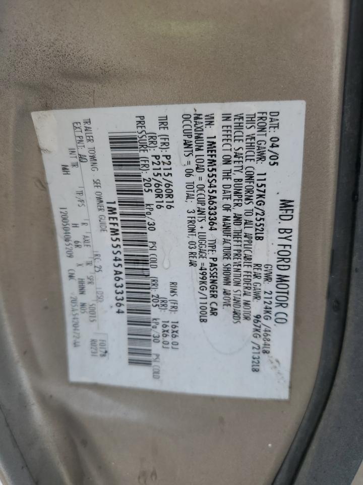 2005 Mercury Sable Ls Premium VIN: 1MEFM55S45A633364 Lot: 55062205