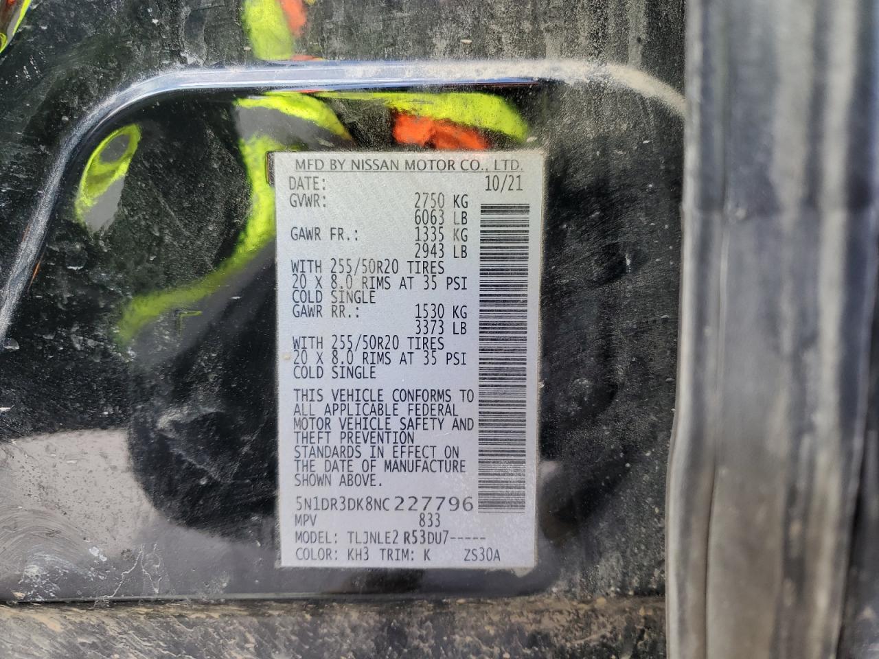 2022 Nissan Pathfinder Platinum VIN: 5N1DR3DK8NC227796 Lot: 53087075