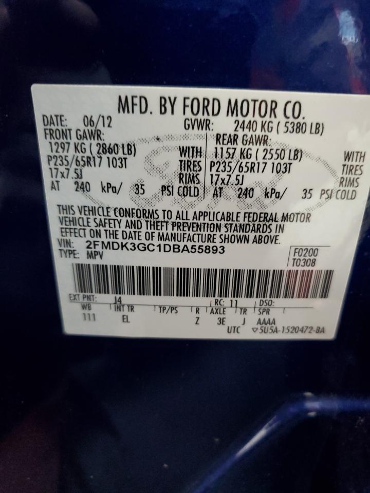 2013 Ford Edge Se VIN: 2FMDK3GC1DBA55893 Lot: 54161235