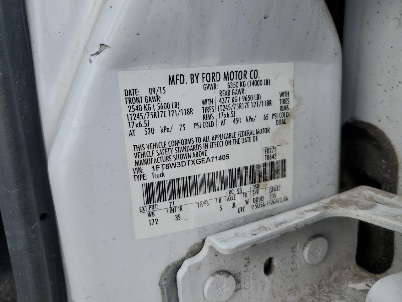 2016 Ford F350 Super Duty VIN: 1FT8W3DTXGEA71405 Lot: 54148405