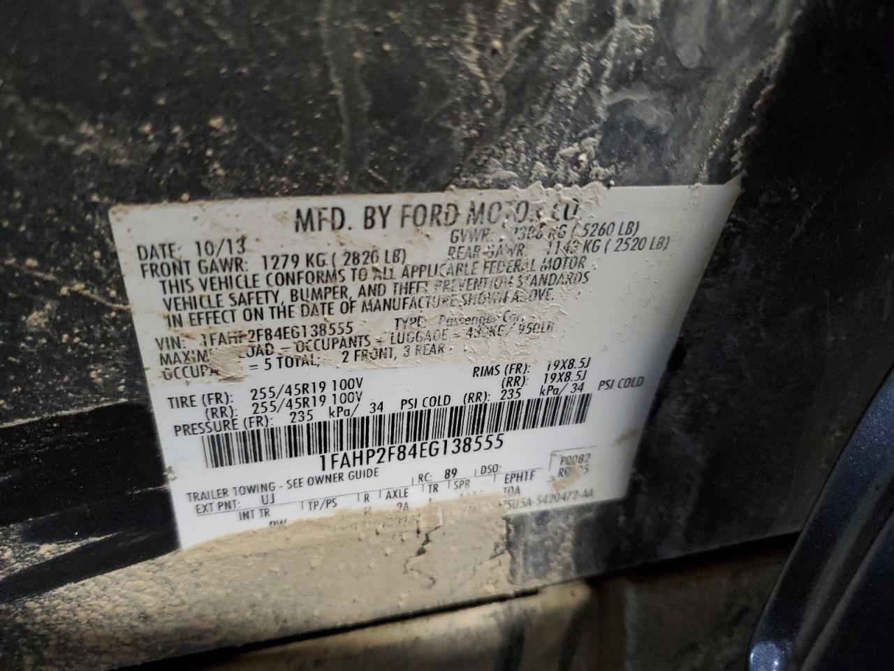 2014 Ford Taurus Limited VIN: 1FAHP2F84EG138555 Lot: 53368375