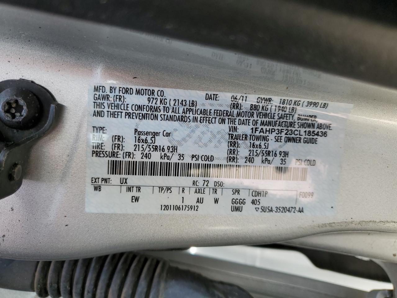 2012 Ford Focus Se VIN: 1FAHP3F23CL185436 Lot: 53471355