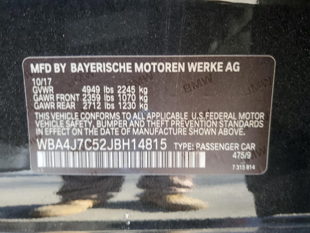 2018 BMW 440Xi Gran Coupe VIN: WBA4J7C52JBH14815 Lot: 53465405