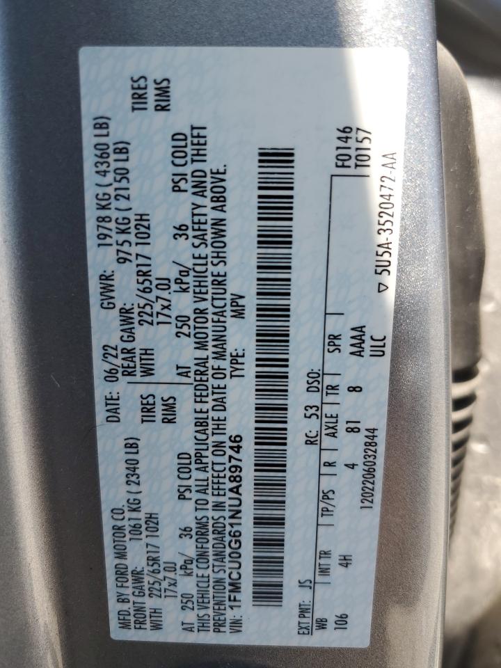 2022 Ford Escape Se VIN: 1FMCU0G61NUA89746 Lot: 52959925
