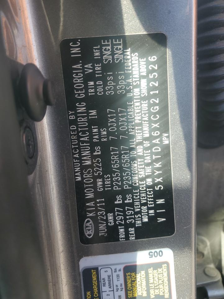 2012 Kia Sorento Base VIN: 5XYKTDA6XCG212526 Lot: 55067815