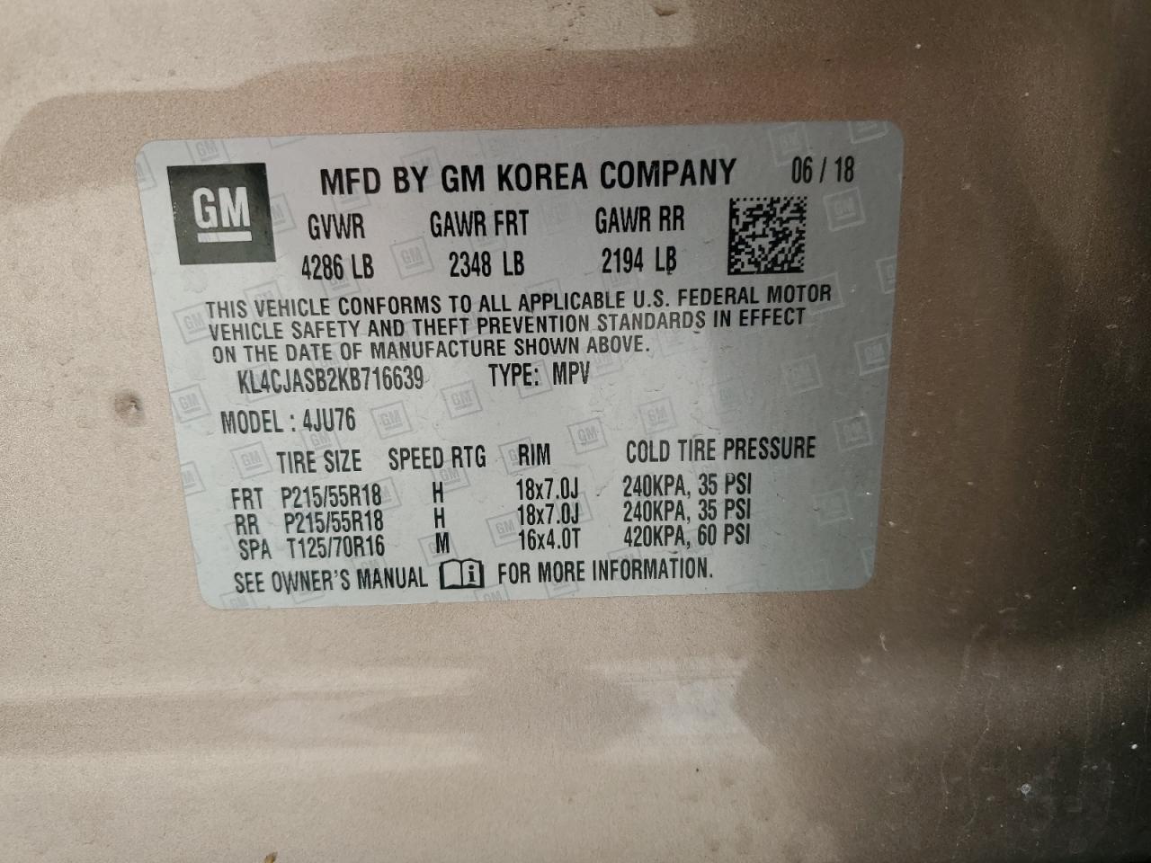 2019 Buick Encore Preferred VIN: KL4CJASB2KB716639 Lot: 52368625