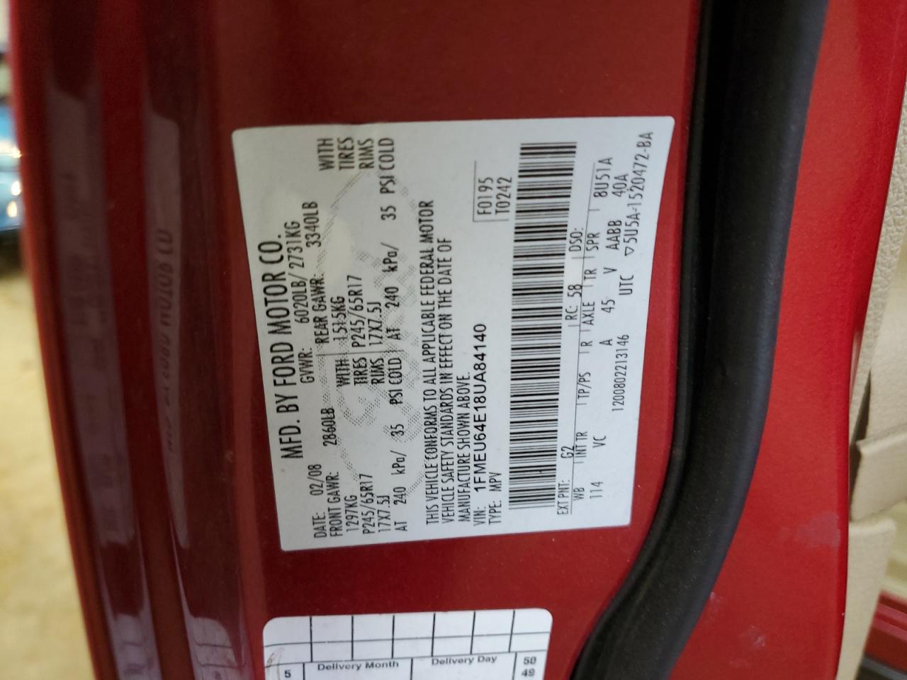 2008 Ford Explorer Eddie Bauer VIN: 1FMEU64E18UA84140 Lot: 51558505
