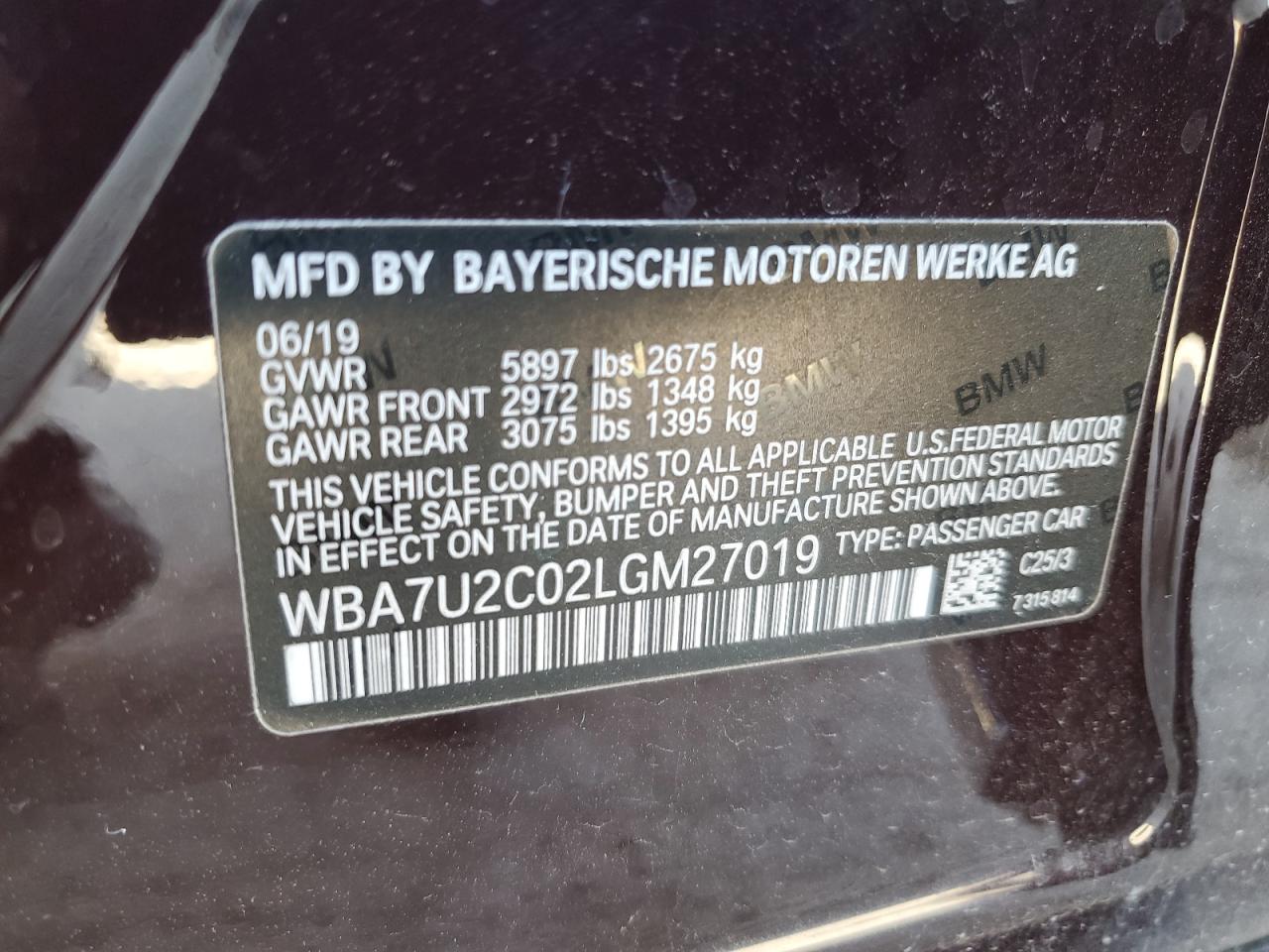 2020 BMW 750 Xi VIN: WBA7U2C02LGM27019 Lot: 54122615