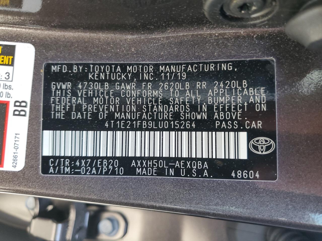 2020 Toyota Avalon Xse VIN: 4T1E21FB9LU015264 Lot: 51962825