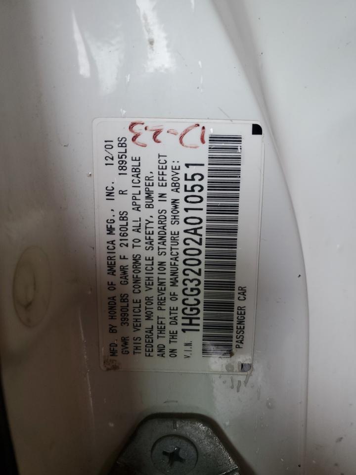 2002 Honda Accord Se VIN: 1HGCG32002A010551 Lot: 55133655