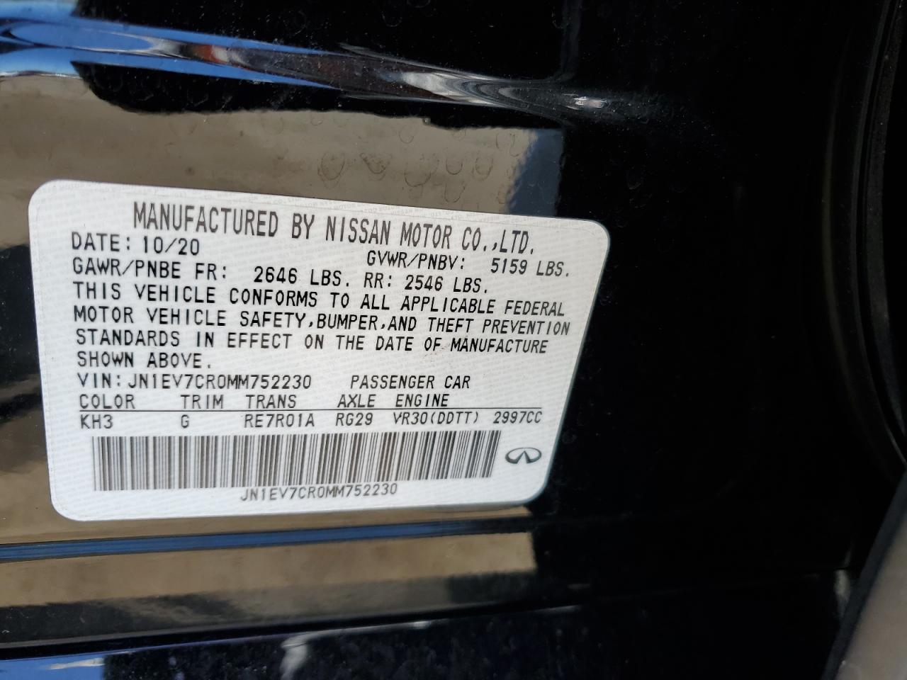 2021 Infiniti Q50 Sensory VIN: JN1EV7CR0MM752230 Lot: 54630785