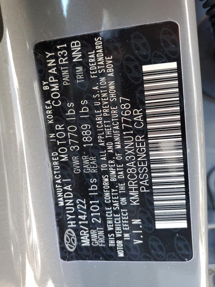 2022 Hyundai Venue Sel VIN: KMHRC8A3XNU177687 Lot: 55442895
