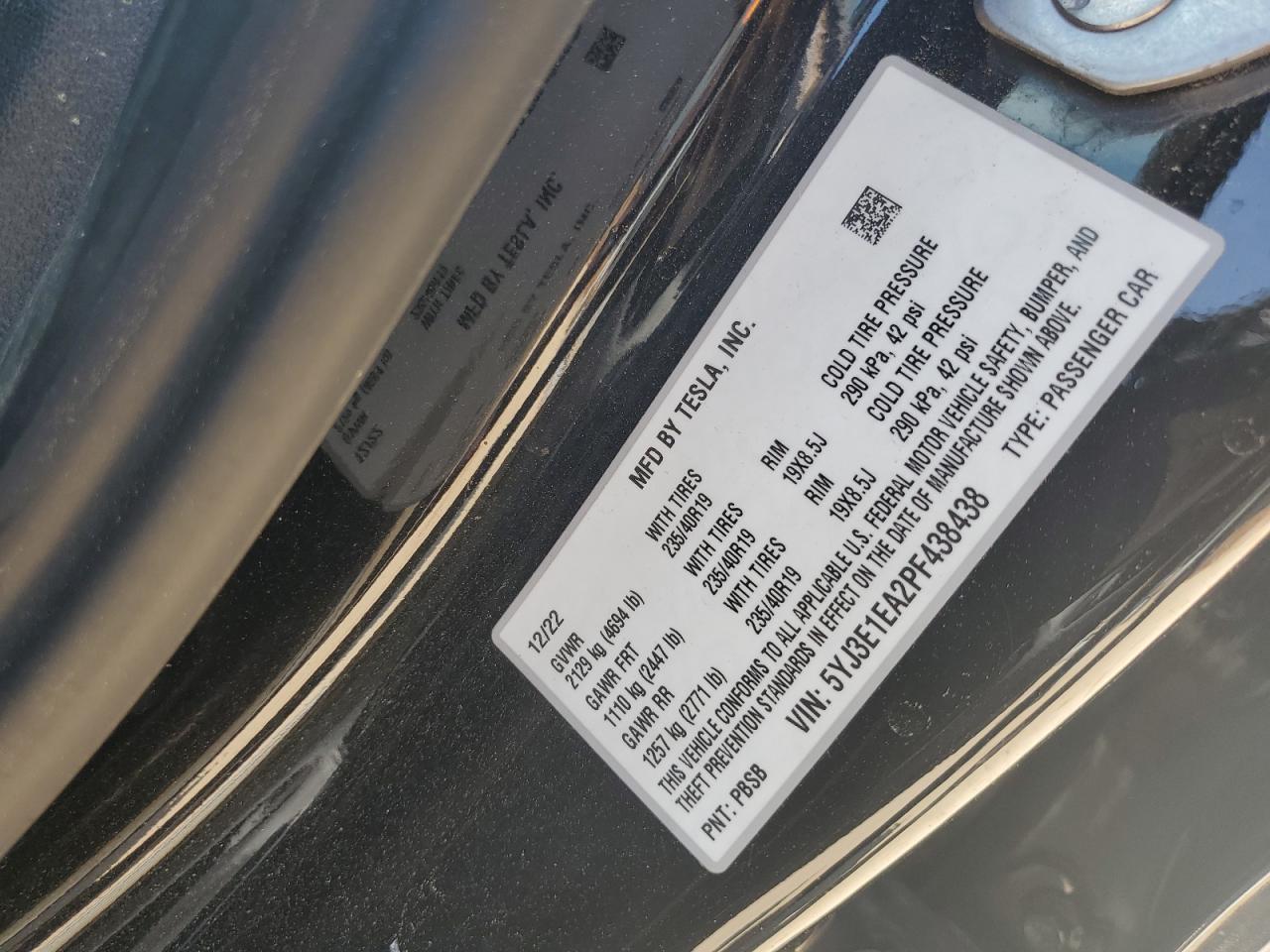 2023 Tesla Model 3 VIN: 5YJ3E1EA2PF438438 Lot: 52901375