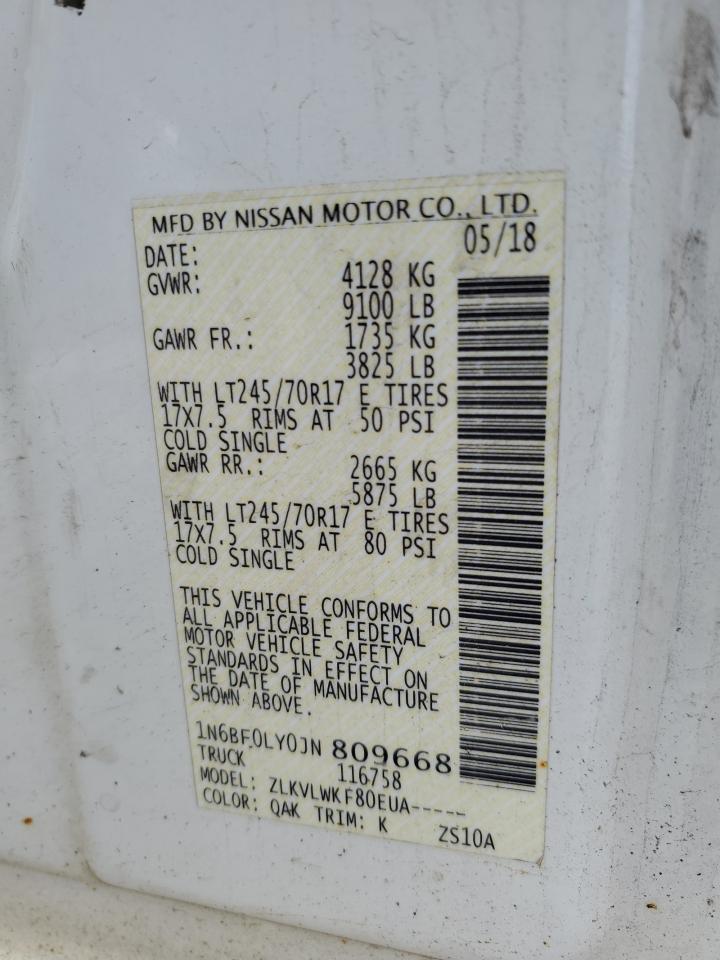 2018 Nissan Nv 2500 S VIN: 1N6BF0LY0JN809668 Lot: 53529215
