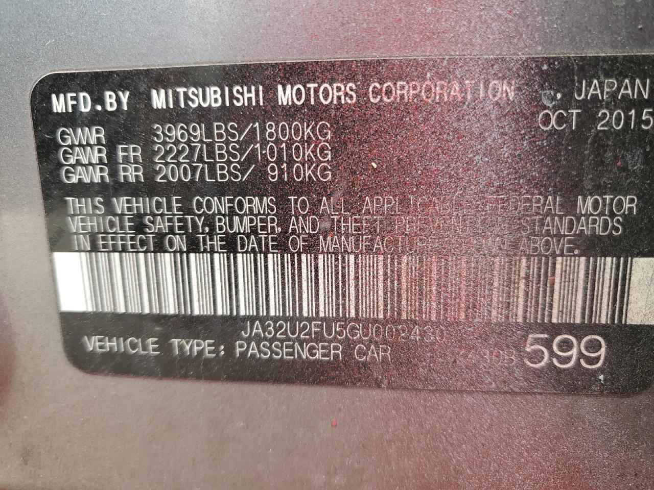 2016 Mitsubishi Lancer Es VIN: JA32U2FU5GU002430 Lot: 52801665
