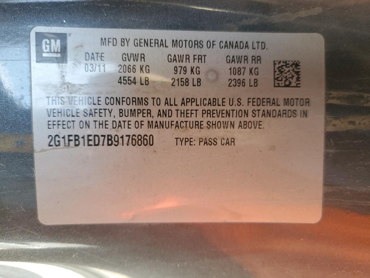 2011 Chevrolet Camaro Lt VIN: 2G1FB1ED7B9176860 Lot: 54865745