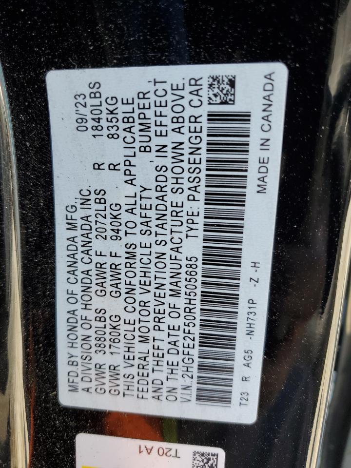 2024 Honda Civic Sport VIN: 2HGFE2F50RH505685 Lot: 53075815