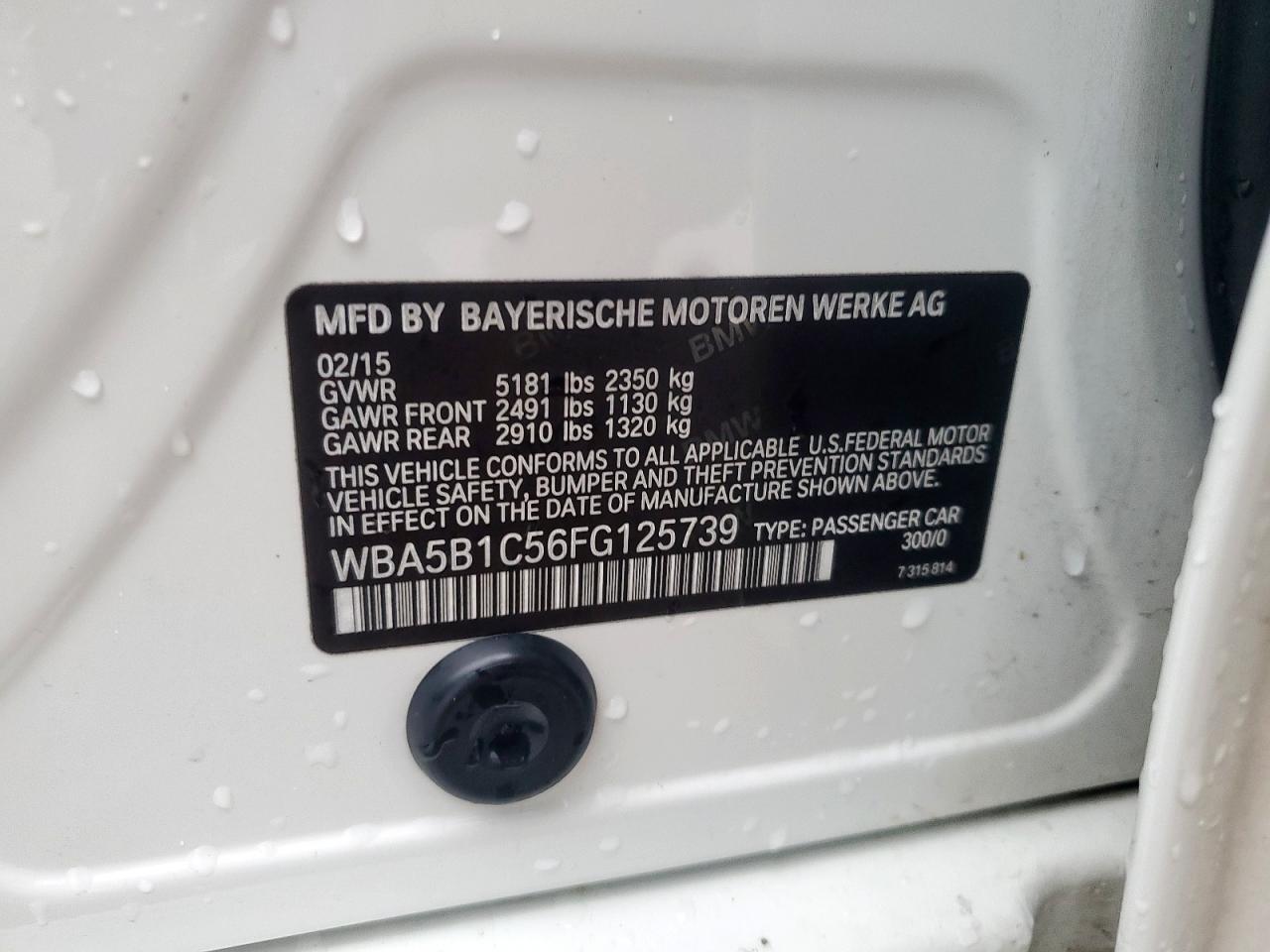 2015 BMW 535 I VIN: WBA5B1C56FG125739 Lot: 54967195