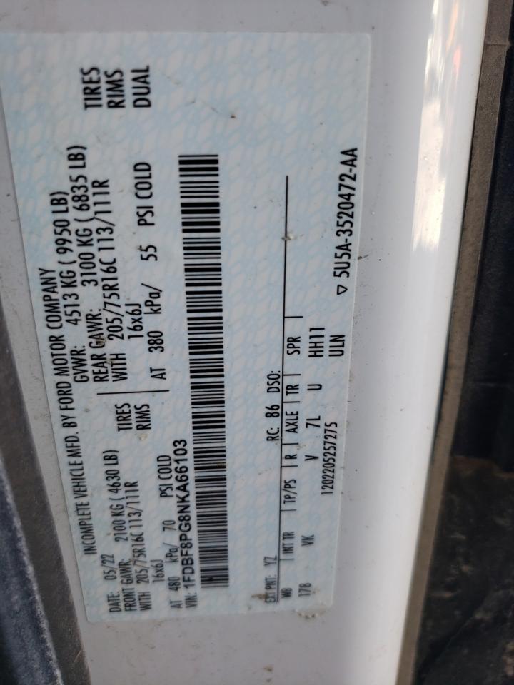 2022 Ford Transit T-350 Hd VIN: 1FDBF8PG8NKA66103 Lot: 53292615