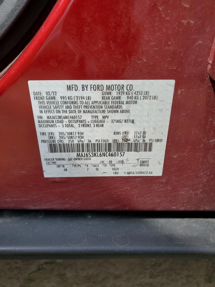 2022 Ford Ecosport Titanium VIN: MAJ6S3KL6NC460157 Lot: 54826805