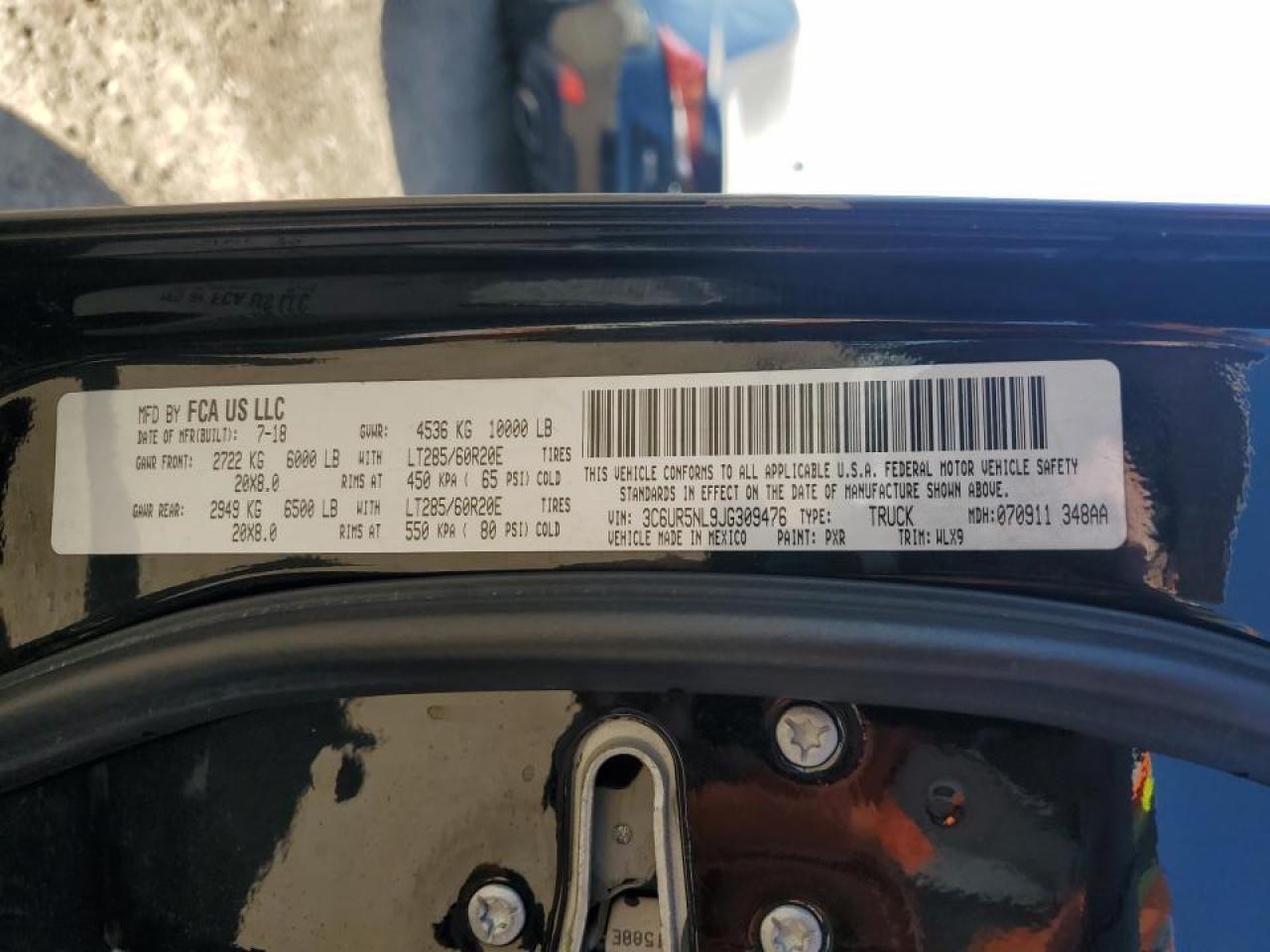 2018 Ram 2500 Laramie VIN: 3C6UR5NL9JG309476 Lot: 52085105