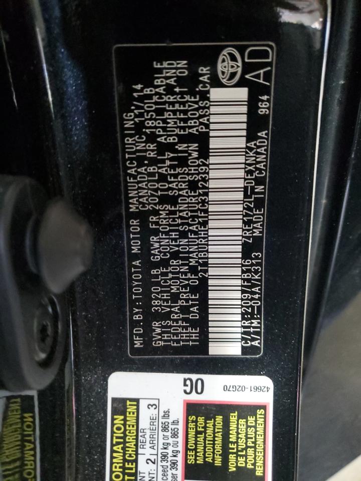 2015 Toyota Corolla L VIN: 2T1BURHE1FC312392 Lot: 52870525